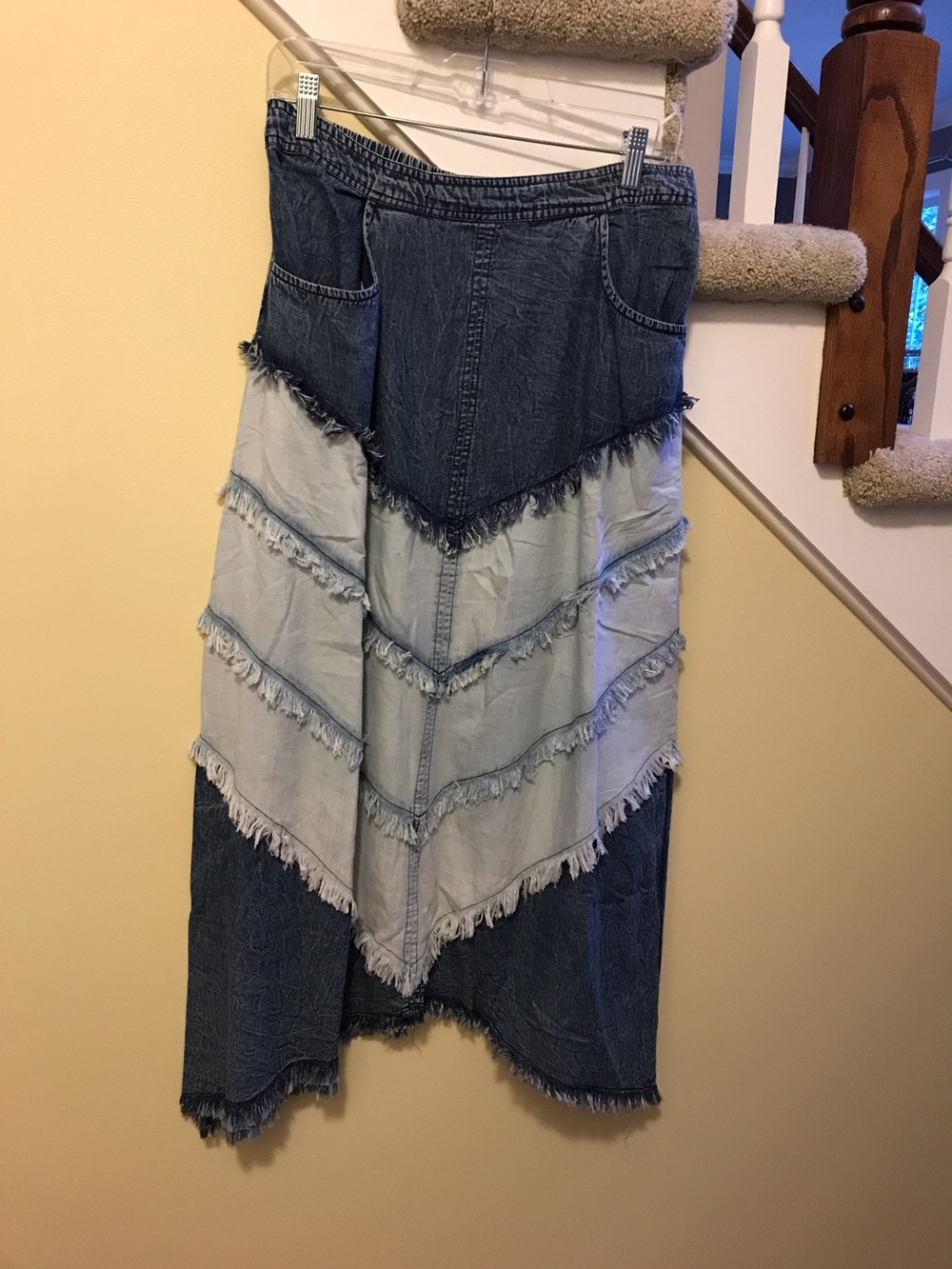 YOUNG THREADS NWT Skirt Denim light blue Raw Edge Xlarge